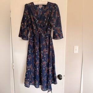 Floral Navy Wrap Midi Dress